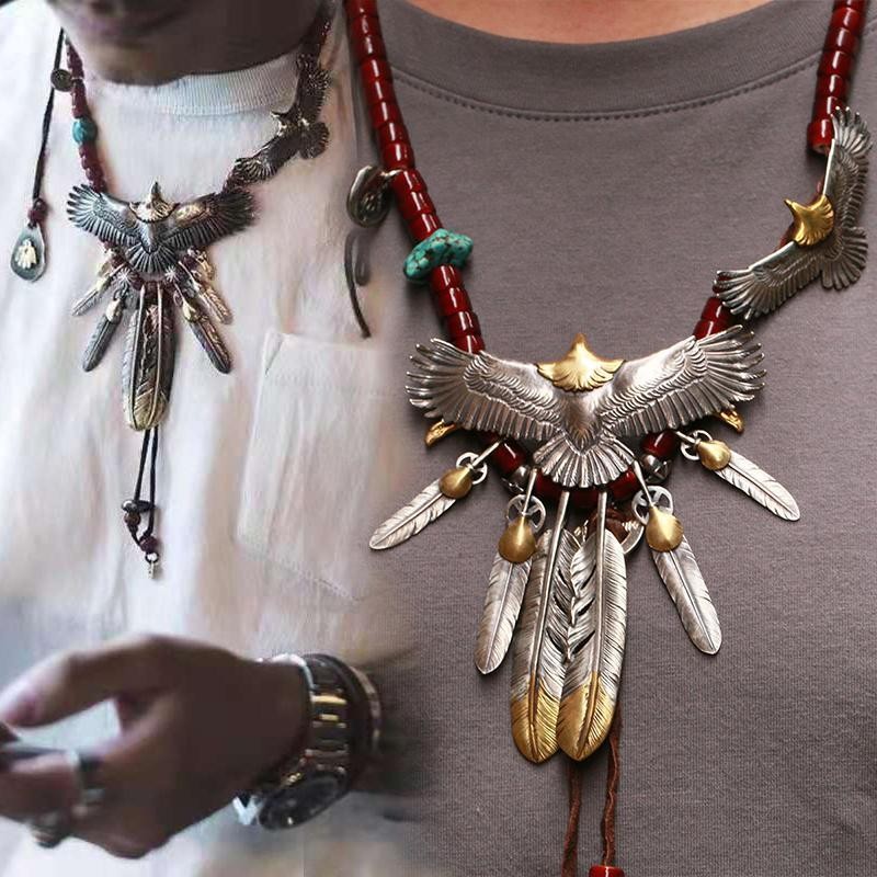 Takahashi Big Eagle Kitty ลูกปัดแก้ว Feather สร้อยคอ 925 เงินสเตอร์ลิงญี่ปุ่นคู่เกาหลี Shawn Yue สไตล์เดียวกัน Handmade