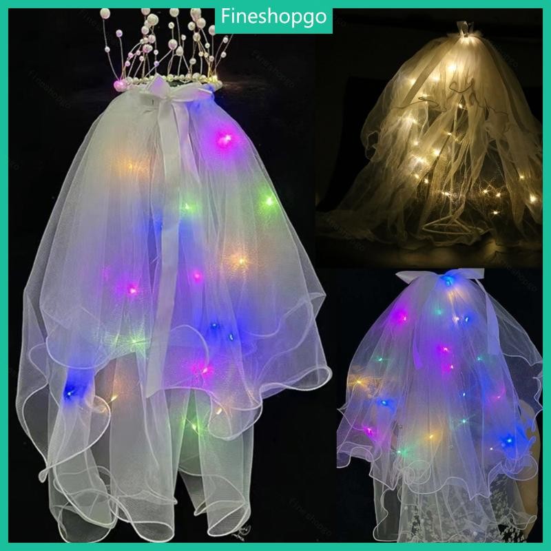 Fine Veil Crowns Led ผ้าคลุมหน้าเจ้าสาว Light Up งานแต่งงาน Light Up Veil สําหรับงานแต่งงาน Tiara Ve