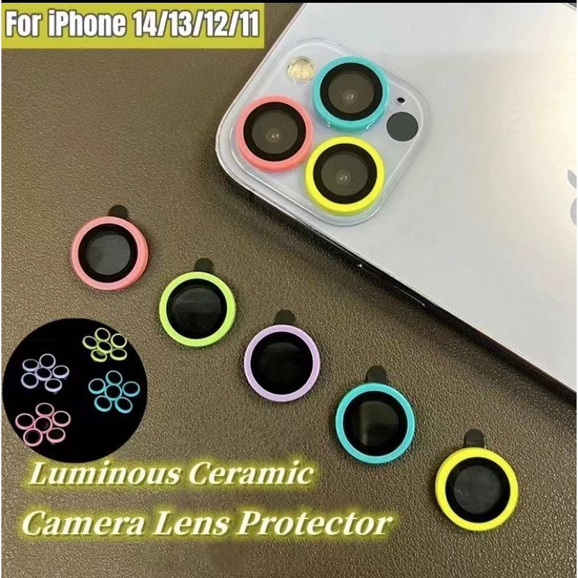 Luminous เซรามิคสีกล้องเลนส์ฟิล์มสําหรับiPhone 15 Pro Max 14 13 12 11 Pro Max Plusกล้องแก้วโทรศัพท์เลนส์ป้องกันฟิล์มiPhone