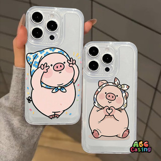 เคสสำหรับ IPhone 17 16 13 12 15 11 14 Pro Max 15 16 14 8 7 Plus XS XR MAX X SE 2020 เคสหมูคู่สุดน่ารักแบบนิ่ม