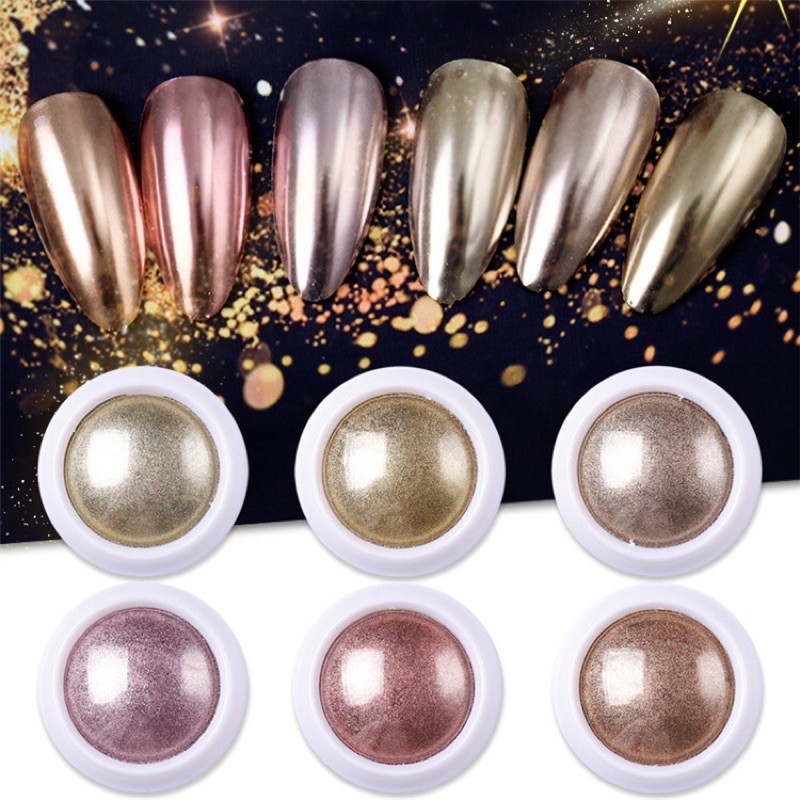 Nail chrome gold auburn brown powder สไตล์ญี่ปุ่น / chrome rose gold ผงสีน้ําตาลโทนลึก