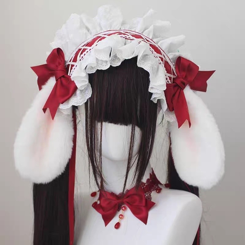 เครื่องประดับผมแบบกระต่าย Dangling สำหรับสาวน่ารัก ทำจากผ้าฝ้ายลูกไม้ สไตล์ Lolita สวมใส่ง่ายและเข้าได้กับทุกโอกาส – โปรปัง