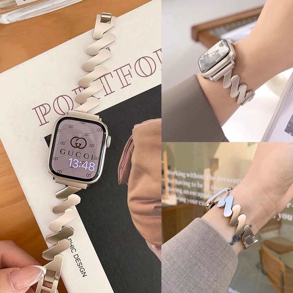 Wave สแตนเลสโลหะพรีเมี่ยม Huaqiang Beibei s9 Apple applewatch98 นาฬิกา s8 สายคล้องคอสําหรับผู้ชายผู้