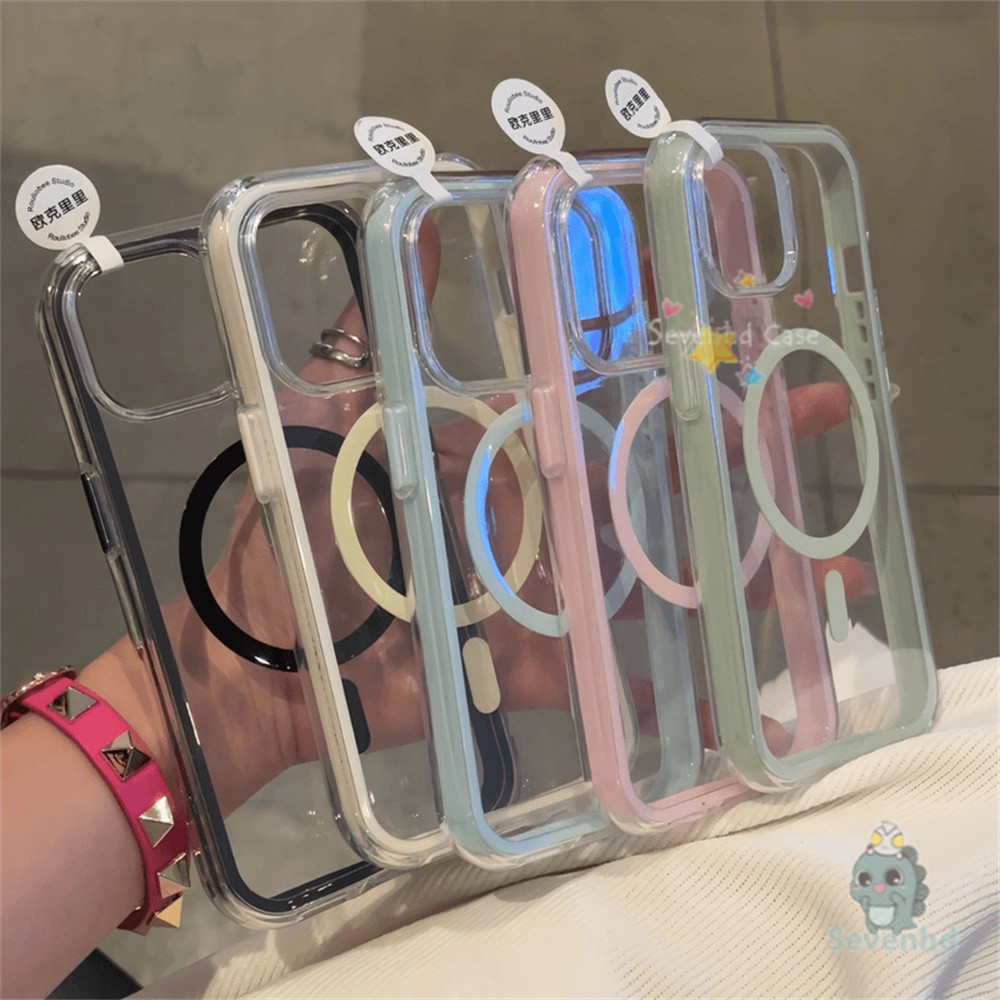 2 In 1 Magnetic Color Clearเคสโทรศัพท์สําหรับiPhone 11 16 15 13 14 12 Pro Max 16Plus 15Plus 14Plusฤดูร้อนออกแบบใหม่แฟชั่นShockrpoofป้องกันปกอ่อน