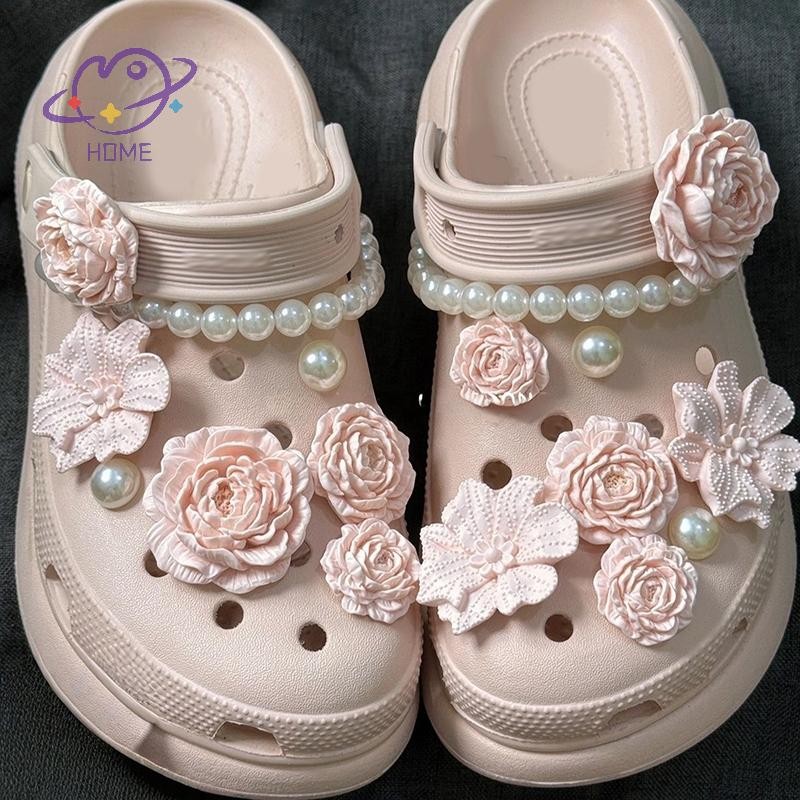 [mayhome] 8/17 ชิ้นแฟชั่นฤดูร้อนหลุมรองเท้า Charms หัวเข็มขัดอุปกรณ์เสริมขั้นสูงช่อดอกไม้ไข่มุก DIY 3D ดอกไม้รองเท้าตกแต่ง {TH}