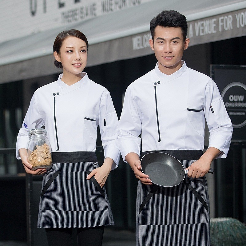 ชุดทำงานเชฟแขนยาวสำหรับผู้ชาย ระบายอากาศได้ สำหรับสวมใส่ในฤดูใบไม้ร่วงและฤดูหนาว เหมาะสำหรับการทำงานในครัวแบบตะวันตกและเบเกอรี่