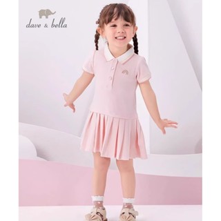 Dave Bella 9M-9Y เดรสเด็กผู้หญิง ผ้าฝ้าย100% การปักลายรุ้ง ช…