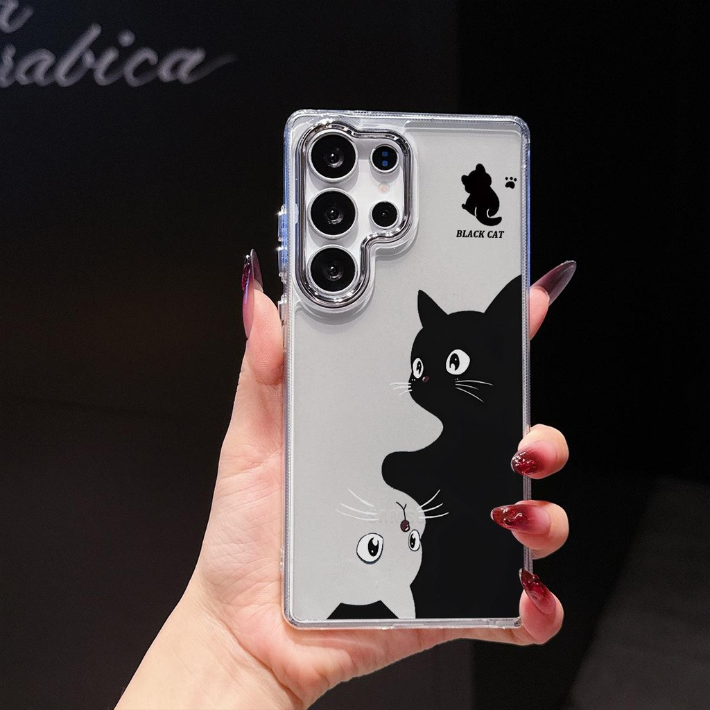 สีดําและสีขาวแมวการ์ตูนเคสโทรศัพท์ออกแบบน่ารักสําหรับOPPO A38 A93 A17 A79 A74 A58 A9 A15 F29PRO A53 