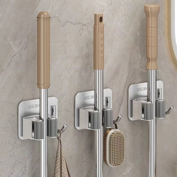 ที่แขวนไม้กวาด เก็บไม้กวาด สเตนเลส304อเนกประสงค์ ไม้กวาด และตะขอไม้ถูพื้น ปรับได้อัตโนมัติ ไม้ถูพื้น - รูปที่ 5