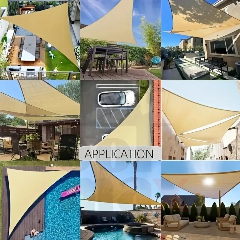 Shade sail ผ้าใบบังแดด 180gsm และ 320gsm สีทราย ทรงสามเหลี่ยม กันสาด ผ้าใบกันแดด - รูปที่ 3