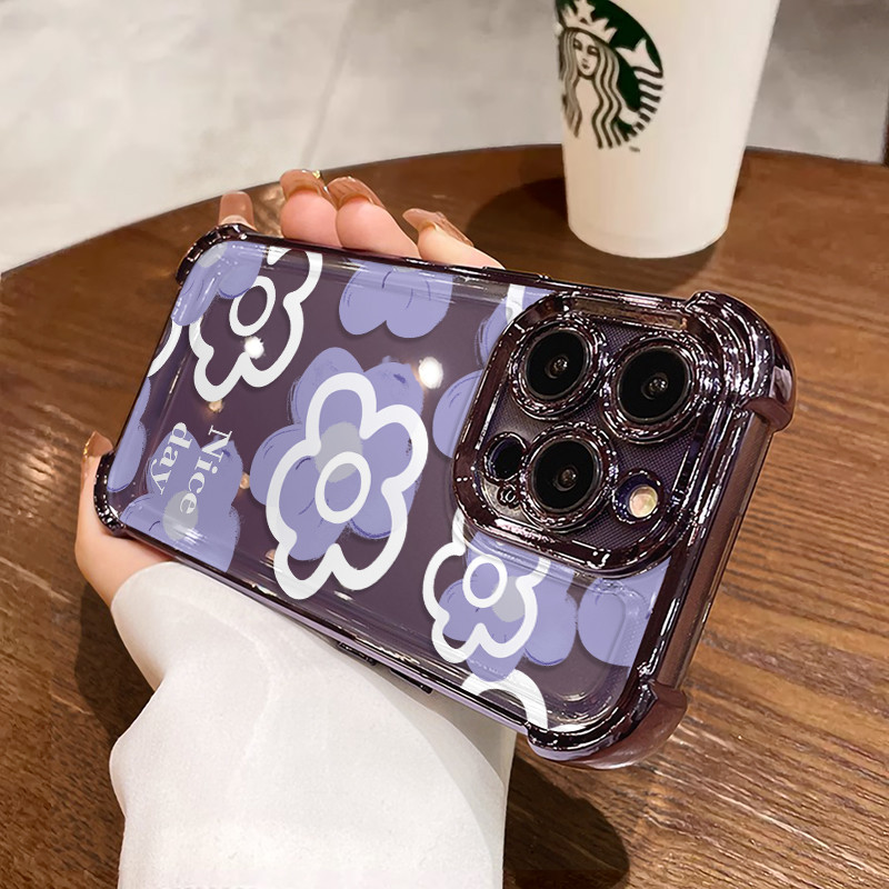 3in1 ดอกไม้สีม่วงสําหรับOppo Reno4 5 5pro 6 6pro 7 7se Reno7 Pro R17 เคสโทรศัพท์นุ่มAnti Fallป้องกัน