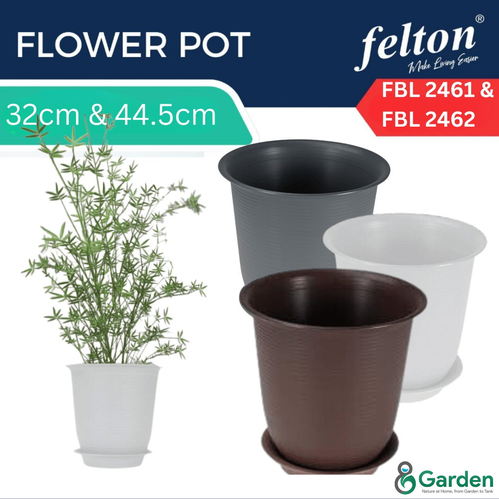 Felton Round Flower Pot FBL2461 / FBL2462 สีขาว / น้ําตาล / เทา Pasu Bunga Indoor & Outdoor