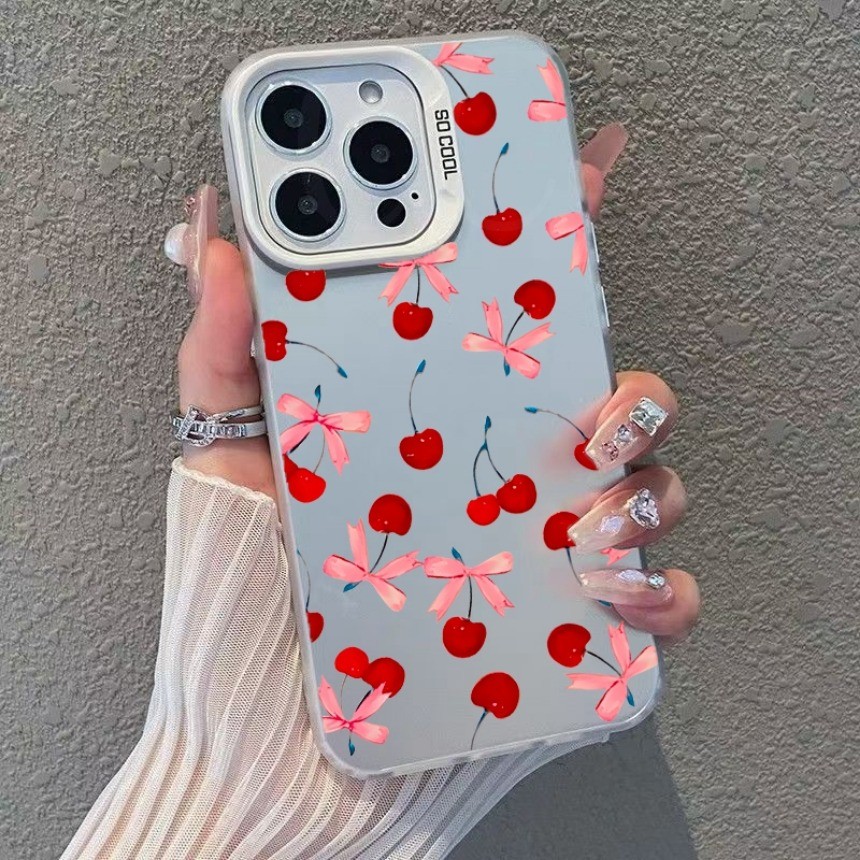 สีชมพูเชอร์รี่โบว์รูปแบบ Frosted สําหรับ Vivo V30 V29 V27 V40 Pro V50 V40 Lite V30E V29E V27E V25 V25E V23 V23E V20 S1 Pro X100 Y91 Y95 ฝาครอบอะคริลิคกันกระแทก - รูปที่ 4