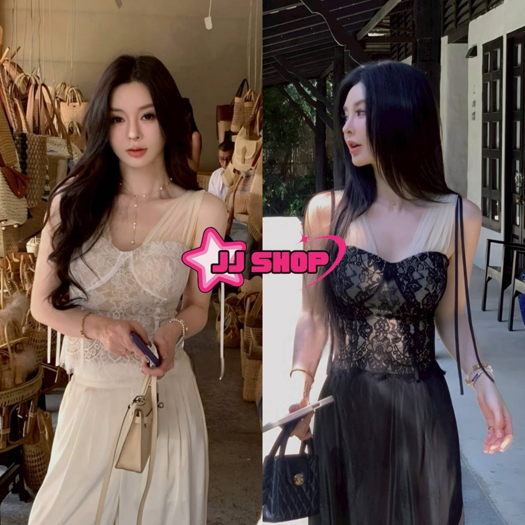 JJ Shop​💜พร้อมส่ง เสื้อกล้าม ลายลูกไม้สีพื้นเรียบหรูดูแพง เสริมฟองน้ำในตัว สไตล์เกาหลี "FY2310"
