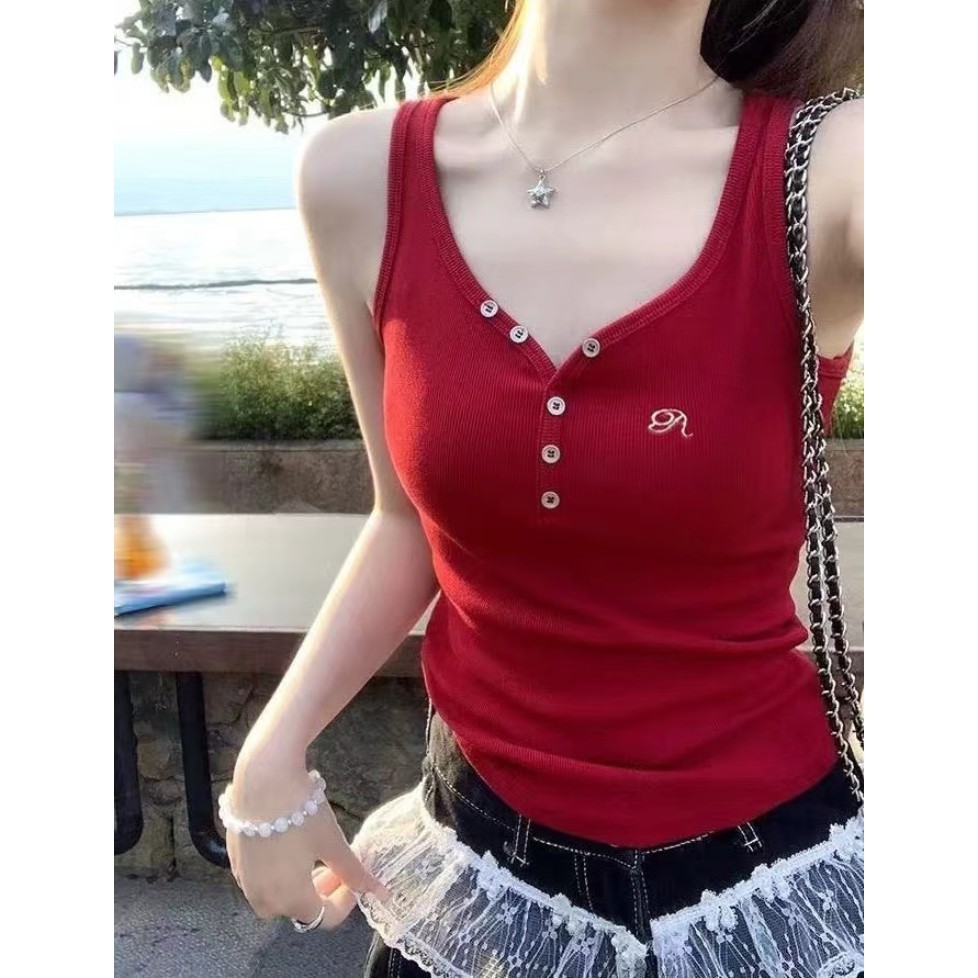 Elves พร้อมส่ง💟 เสื้อกล้ามดีเทลปักตัวอักษร มีฟองน้ำ ใส่สบาย“FY10108” - รูปที่ 3