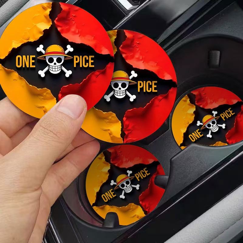 One Piece Pirate Flag Creative Car Coaster Car Cup Slot Storage Mat กันลื่น