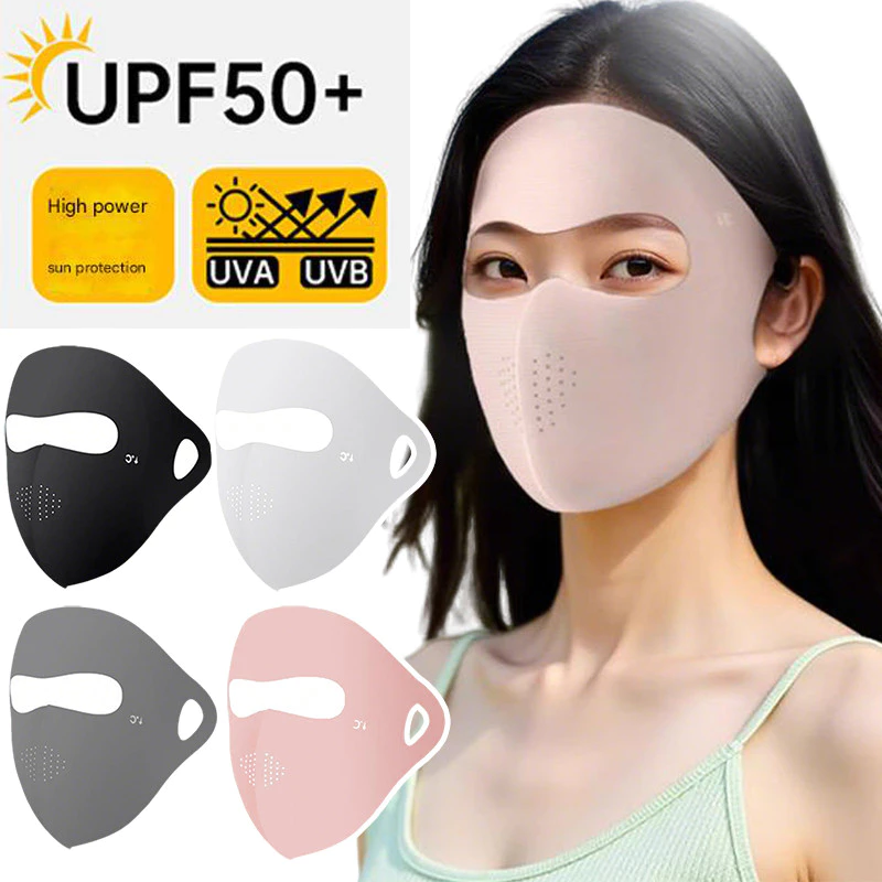 หน้ากากป้องกัน UV ผ้าไหมน้ำแข็ง สำหรับสวมใส่ในอากาศร้อน พร้อมฝาครอบใบหน้าแบบแขวนหู