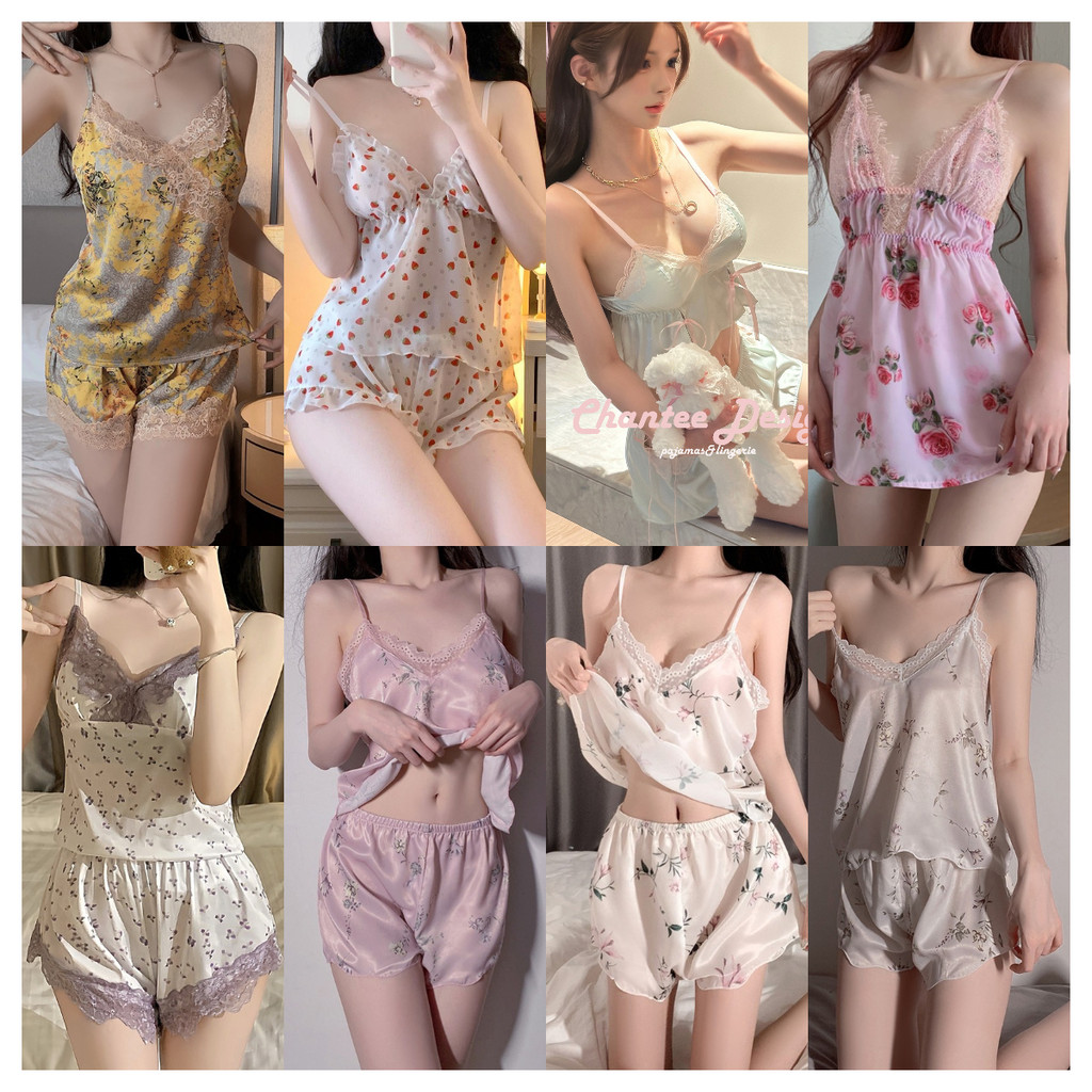 💚Sexy Girls💜ชุดนอนน่ารัก ชุด 💞2ชิ้น ผ้าชีฟอง มีฟองน้ำพร้อมส่งจากไทย（多款式）