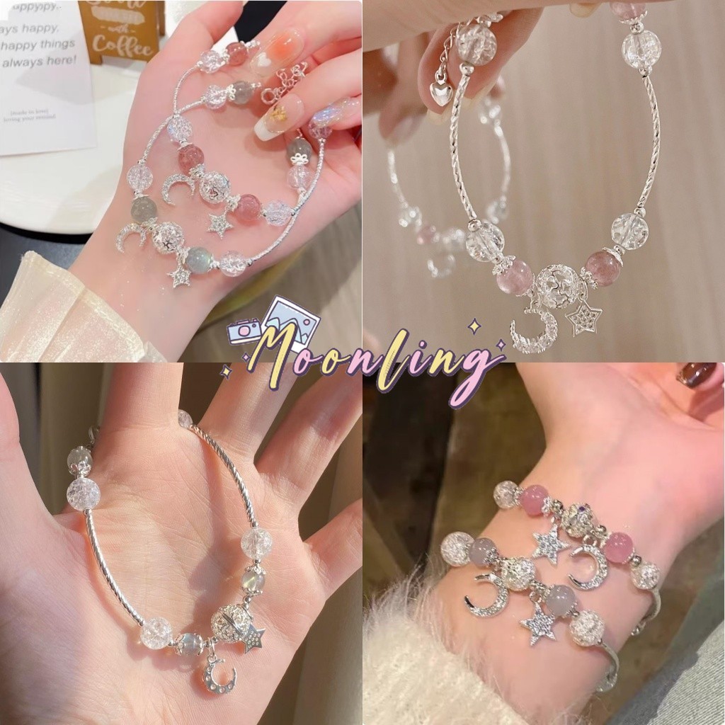 🌜Moonling🌛พร้อมส่งจากไทย สร้อยคอมือ แต่งโซ่ลูกปัด ลายพระจันทร์กับดาว *BRL-7*