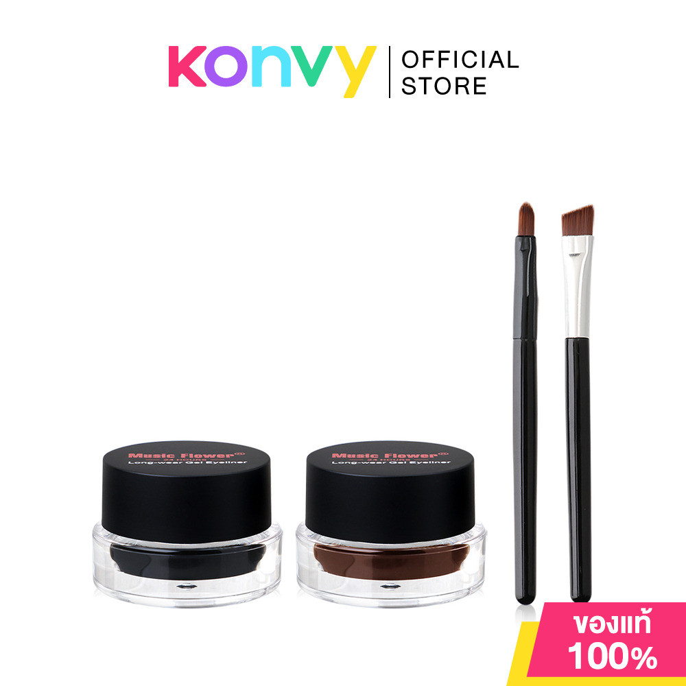 Music Flower Long Wear Gel Eyeliner 6g #Brown And Black มิวสิค ฟลาวเวอร์ เจลไลเนอร์ สูตรกันน้ำ กันเหงื่อ.