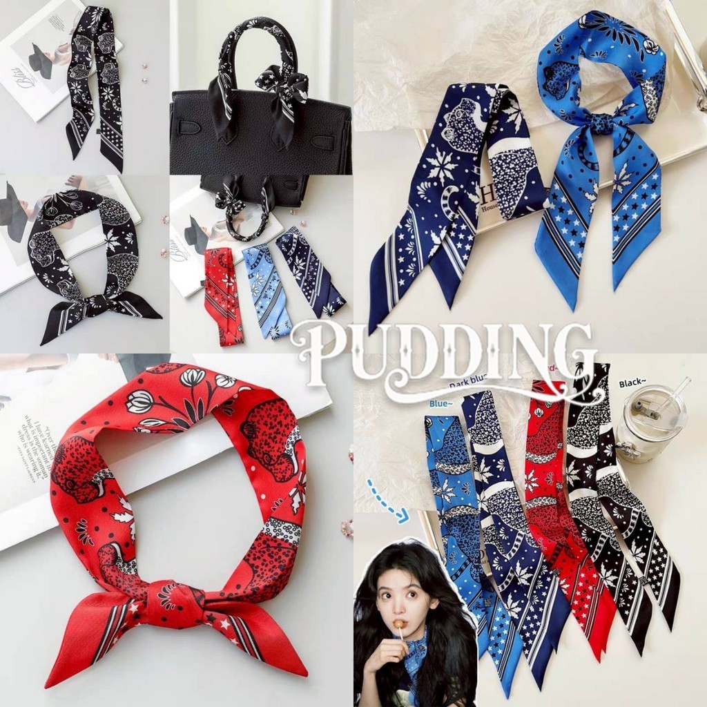 PUDDING พร้อมส่ง ผ้าพันคอ รูปแบบใหม่สำหรับฤดูร้อน ผ้าเช็ดหน้า ลายโบฮีเมี่ยนผ้านิ่ม สีสดใส-VO-45