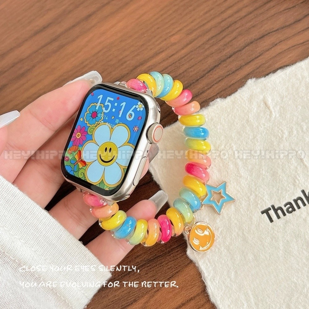 Bread Bear สายรัดยางยืดเหมาะสําหรับ IWatch10/9/8/7/6/5/SE สายรัดเชือกโทรศัพท์เหมาะสําหรับ Smart Watch Series 49/46/45/44/42/41/40/38 มม.