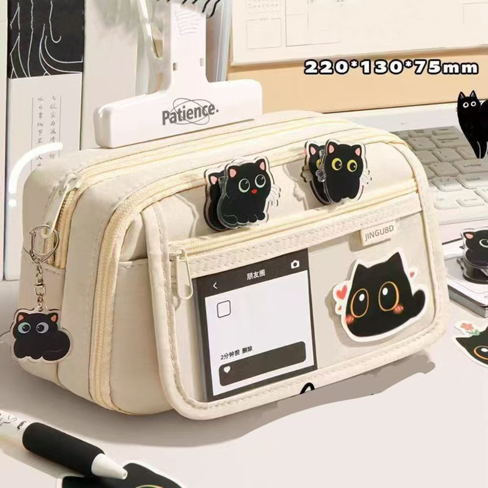 ความจุขนาดใหญ่สีดําแมวกรณีดินสอมัลติฟังก์ชั่กรณีดินสอปากกากระเป๋านักเรียนกลับกับอุปกรณ์การเรียน - รูปที่ 3