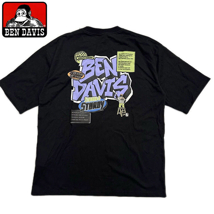 ผ้าฝ้ายแท้ BEN DAVIS BEN DAVIS อเมริกันแขนสั้นฤดูร้อนเสื้อยืดพิมพ์หลวมผู้ชายผู้หญิงพร้อมสต็อก