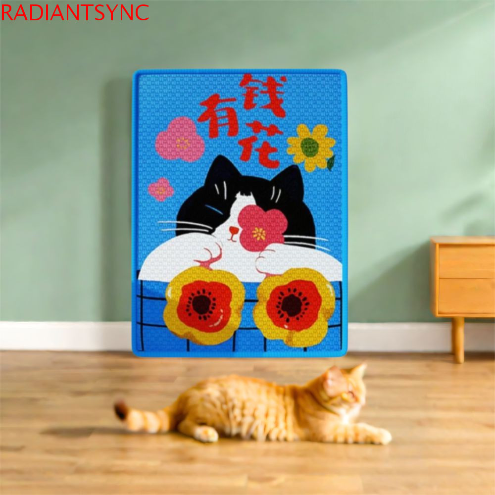 RADIANTSYNC Cat Scratcher, Self-Adhesive Anti-Scratching Sisal Scratching Board,น่ารักติดผนังทนต่อการสึกหรอรูปแบบการ์ตูนแมวพรมมุมใช้