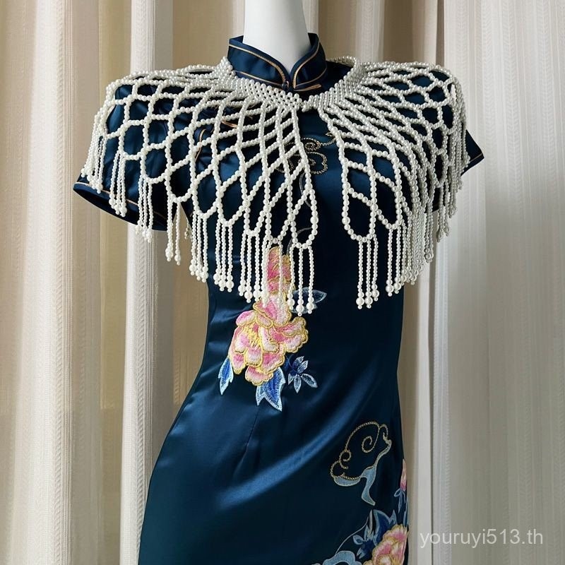 RU1A Handmade Pearled Shoulder Wrap แบบเรโทรสำหรับแฟชั่นและฮันฟู สไตล์เช้งซาม