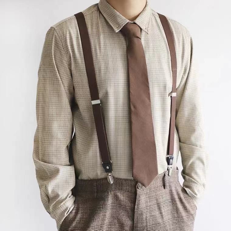 ผู้ชายยืดหยุ่น Retro สายรัดคลิปอังกฤษหัวเข็มขัดสีดําสุภาพสตรี Y-Shaped กางเกง Grootsmen Brothers Gro