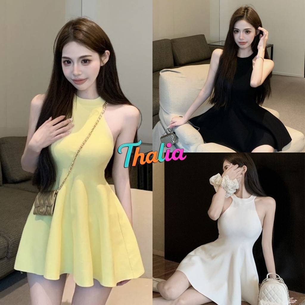 Thalia-ชุดมินิเดรสไหมพรม สีพื้นเรียบๆ คอกลม หลากสี ผ้าใส่สบาย ชุดเดรสสไตล์เกาหลี น่ารักคิ้วๆ ส่งไวจากไทย