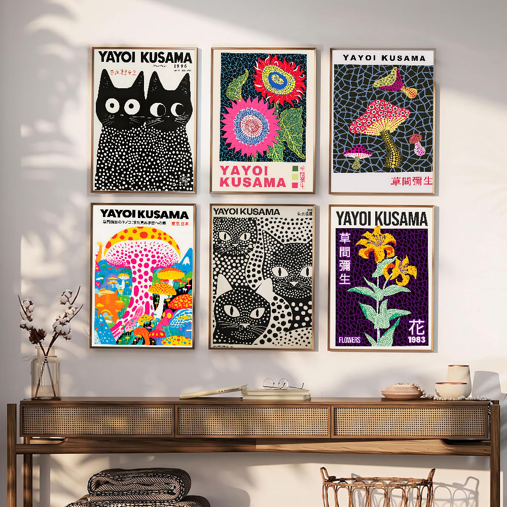 Y-Yayoi Kusama Art ภาพวาดผ้าใบโปสเตอร์ Vintage Room Bar Cafe Decor ตกแต่งบ้าน