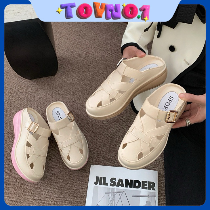 ToyNo.1🧸 พร้อมส่ง🧸 "TO-6480" รองเท้าแตะแฟชั่นผู้หญิงแบบสวม เปิดปลายเท้า หุ้มหน้าเท้า พื้นนุ่มใส่สบาย