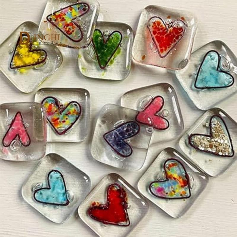 Pocket Token Glass Heart Card Keepsake -Heart Keepsake Pocket Cards-Fused Glass Heart Pocket Token ห
