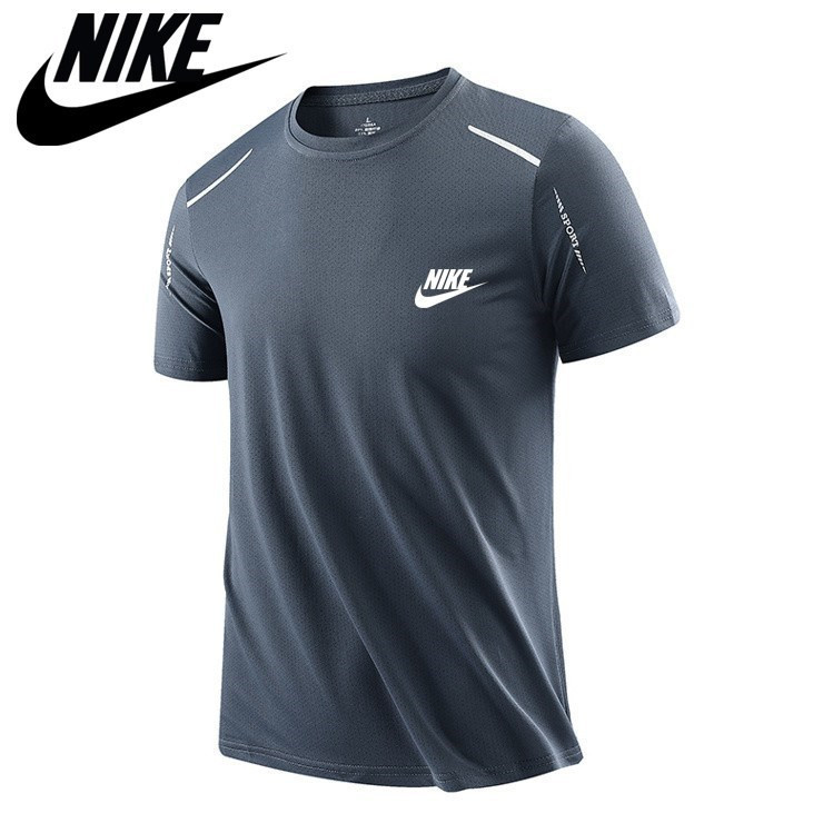 เสื้อยืดแขนสั้นผ้าไหมน้ำแข็งสำหรับผู้ชาย คอกลม สไตล์เกาหลี แห้งเร็ว Unisex