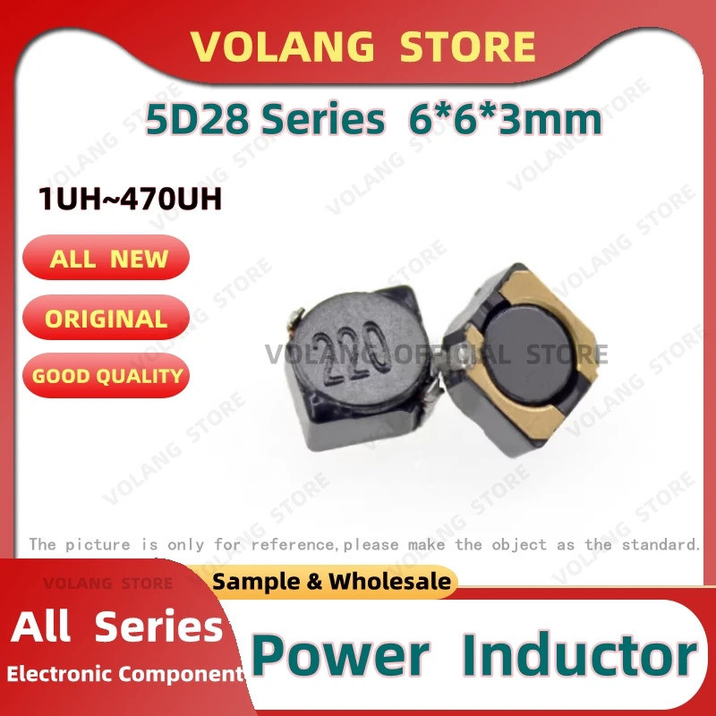 100PCS Power Inductor 5D28 1UH 1R0 2.2UH 3.3 3R3 4.7UH 6.8UH 15U 150 22U 33U 100UH 220UH 330 470U 47