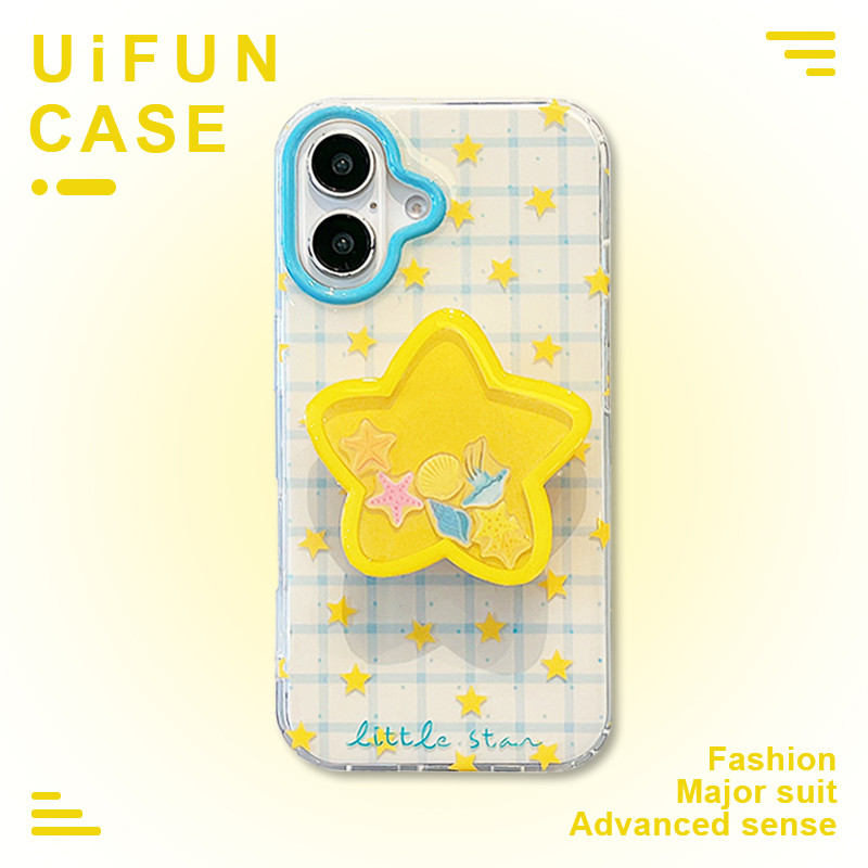 เกาหลีเปลือกหอยปลาดาวดาวเลื่อนขาตั้งลายตาหมากรุกเคสโทรศัพท์เข้ากันได้สําหรับ ไอโฟน 16 15 14 13 มือโปร สูงสุด ไอโฟน16 ป่นปี้ทน IMD เปลือกมือ