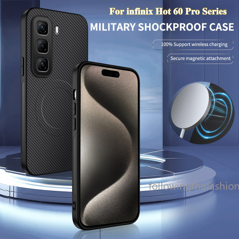 รูปแบบคาร์บอนไฟเบอร์สําหรับ Infinix Hot 60 Pro 4G Hot60 Hot 60 Pro ProPlus Pro + 60i 4G 5G 2025 PC Hard Case แม่เหล็กชาร์จไร้สายกรณีธุรกิจเคสโทรศัพท์ปกหลัง