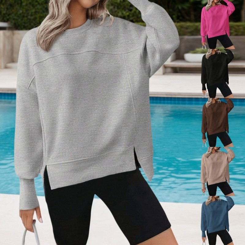 WELL Everyday Wear เสื้อสเวตเตอร์โอเวอร์ไซส์แขนยาวด้านข้างสําหรับผู้หญิง