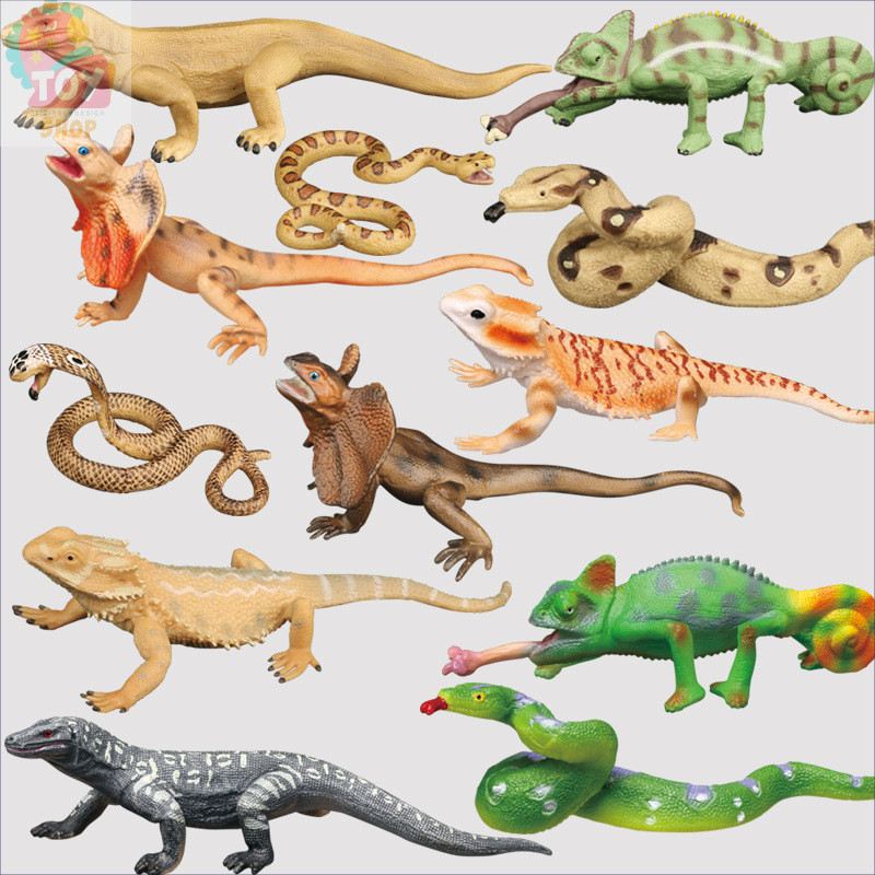 ของเล่นเด็กจําลอง Wildlife รุ่นสัตว์เลื้อยคลาน Lizard Cobra King งู Chameleon Komodo Monolizard ตุ๊กตาเครื่องประดับ