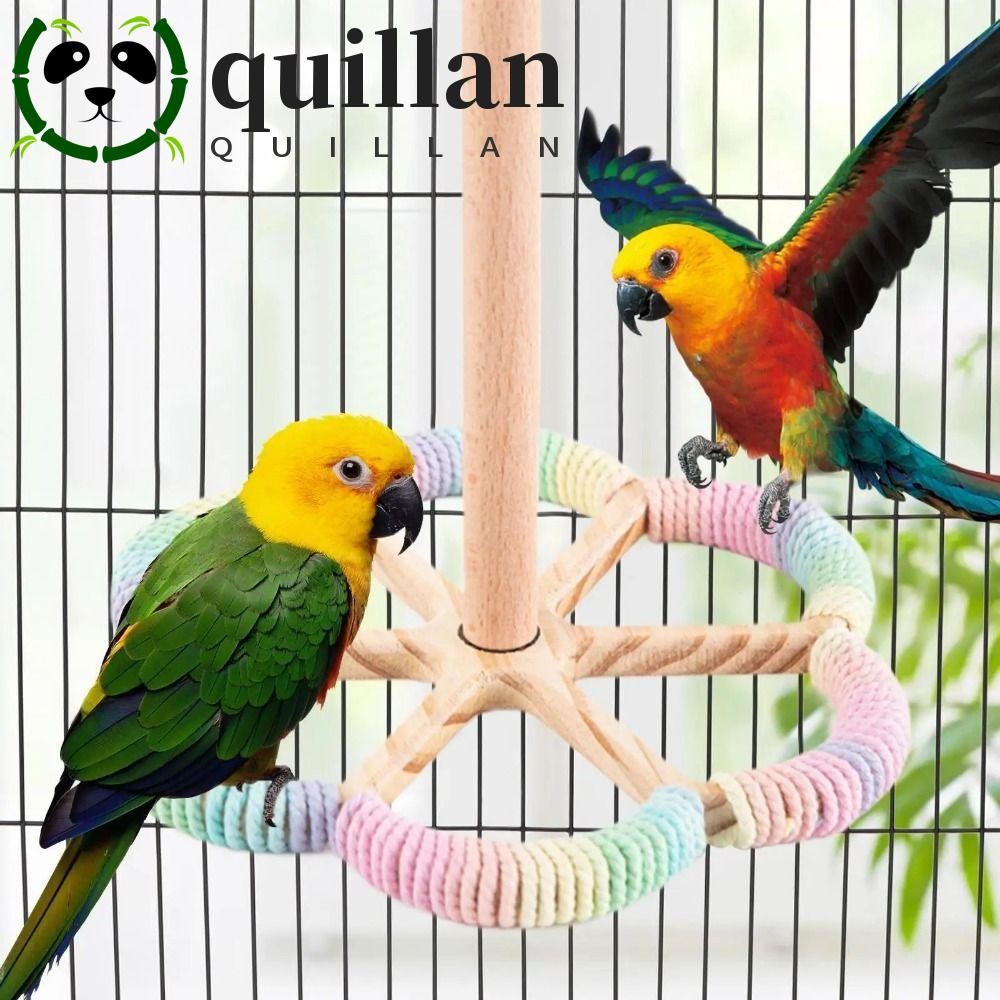 QUILLAN Rotary Tabletop Bird Perch, ไม้ที่ถอดออกได้ Bird Training Stand, แบบพกพาสบาย Grip Quiet พร้อม Bells Parrot Play Rack Cockatoos