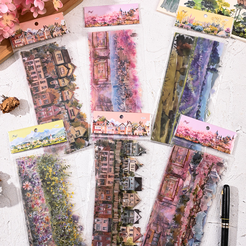 10 แผ่นความงามสีน้ํา Jungle Series แถบยาว PET ภูมิทัศน์สติกเกอร์ไดอารี่ Deco DIY สติกเกอร์