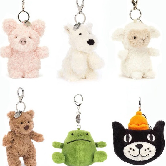 Jellycat Barcelona Bear Keychain, Owl Keychain, West Highland Terrier Keychain, Pink Pig Keychain, P