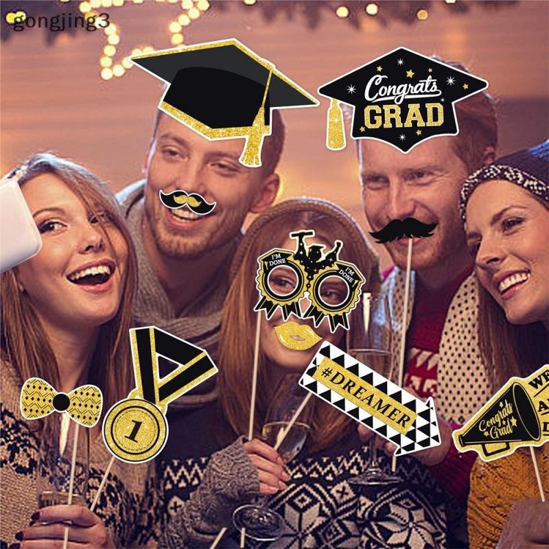 Gongjing3 28 ชิ้น Graduation Photo Booth Props ชุด, DIY ตกแต่งการถ่ายภาพสําเร็จการศึกษา Party Pose ป