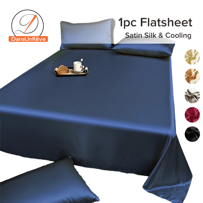 ผ้าปูไม่รัดมุม สีทึบ ผ้าปูเตียง ผ้าปูที่นอน satin ice silk ซาติน flat sheet cooling bedsheet luxury cool 5ฟุต 6ฟุต 4ฟุต