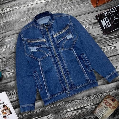 Znine store เสื้อแจ็คเก็ตผ้าเดนิมมีซิปสําหรับผู้ชายพร้อมปกเซี่ยงไฮ้หนา ML XL XXL XXXL
