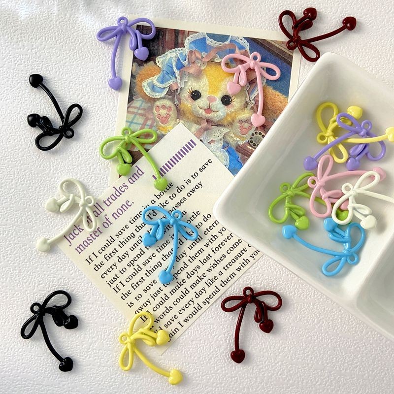 จี้โบว์หัวใจสีพีช สวมได้หลายแบบ DIY สร้อยคอ สร้อยข้อมือ และต่างหูแฮนด์เมด