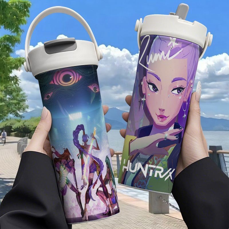 Kpop Demon Hunter Huntrix เด็กแบบพกพาฉนวนถ้วย 316 สแตนเลสฟาง Dual ดื่ม