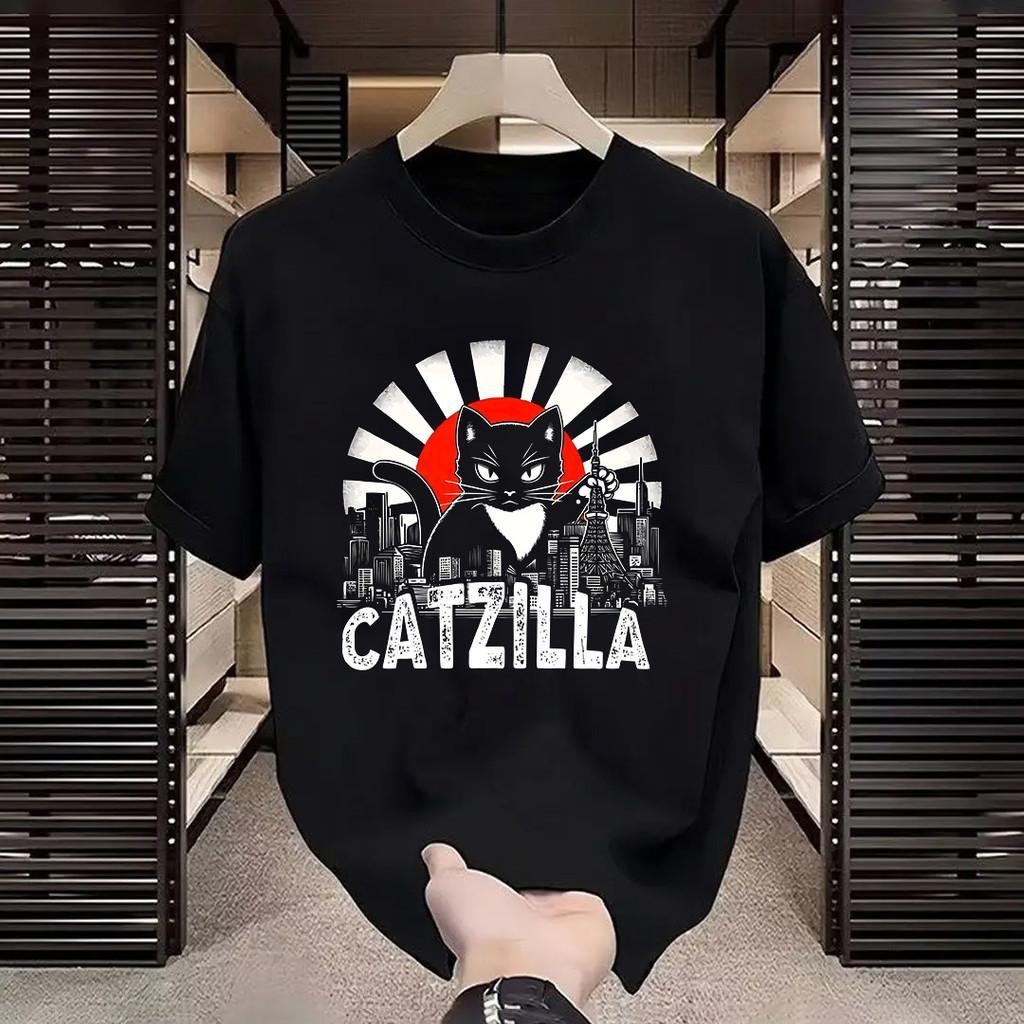 潮潮流风, Catzilla  连衣 透气,猫咪 zilla 印花 T